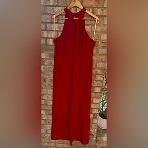 Nina Leonard Wide-Leg Halter Jumpsuit in Red. Size XL